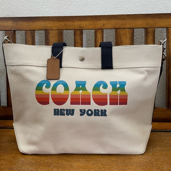 Authentic New Coach Tote bag CHALK/SILVER Canvas with refined pebble - Picture 1 of 12
